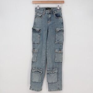 Between Us Cargo Jeans Womens 0 Light Wash Multi Pocket Utility Denim